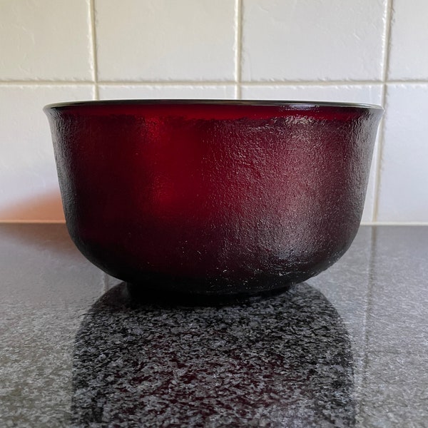 Vintage Large Sierra Ruby Red Frosted Glass Bowl Arcoroc France