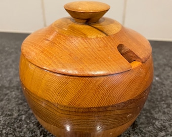 Vintage Tasmanian Blackwood Timber Turned Wood Sugar Bowl With Lid Hand Crafted Mid Century Modern