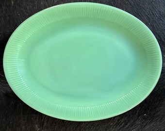Vintage Fire King Jane Ray Jadeite Ribbed Edge Pattern Oval Platter Serving Plate Fire King Oven Glass