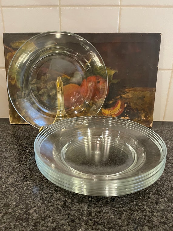 Vintage Arcoroc France Clear Glass Plates: Set of Six