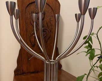 Vintage IKEA Eight-Arm Candleabra: Brushed Stainless Steel, 1970s Swedish Design