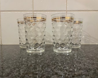 Vintage Mid Century Modern Bubble Glasses with Gold Rim Vintage Glassware Bar Barware