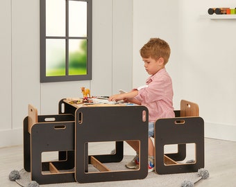 Montessori kindertafel en stoel, studie- en activiteitenset - 1 tafel en 2 stoelen voor boeiende leer- en speelervaringen, creatief leren