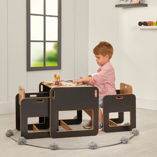 Table et chaise Montessori pour enfants, ensemble d'étude et d'activités - 1 table et 2 chaises pour des expériences d'apprentissage et de jeu stimulantes, apprentissage créatif