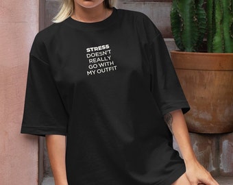 Stress-Free Style Funny Quote Black Heavy Cotton Tee
