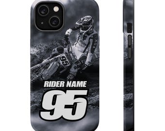 Custom Image Motocross Phone Case Personalized Rider Name & Number Magnetic Tough Phone Case