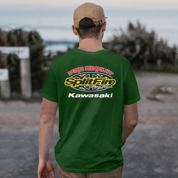 Retro Splitfire Pro Circuit Kawasaki Dark Green T-shirt Motocross