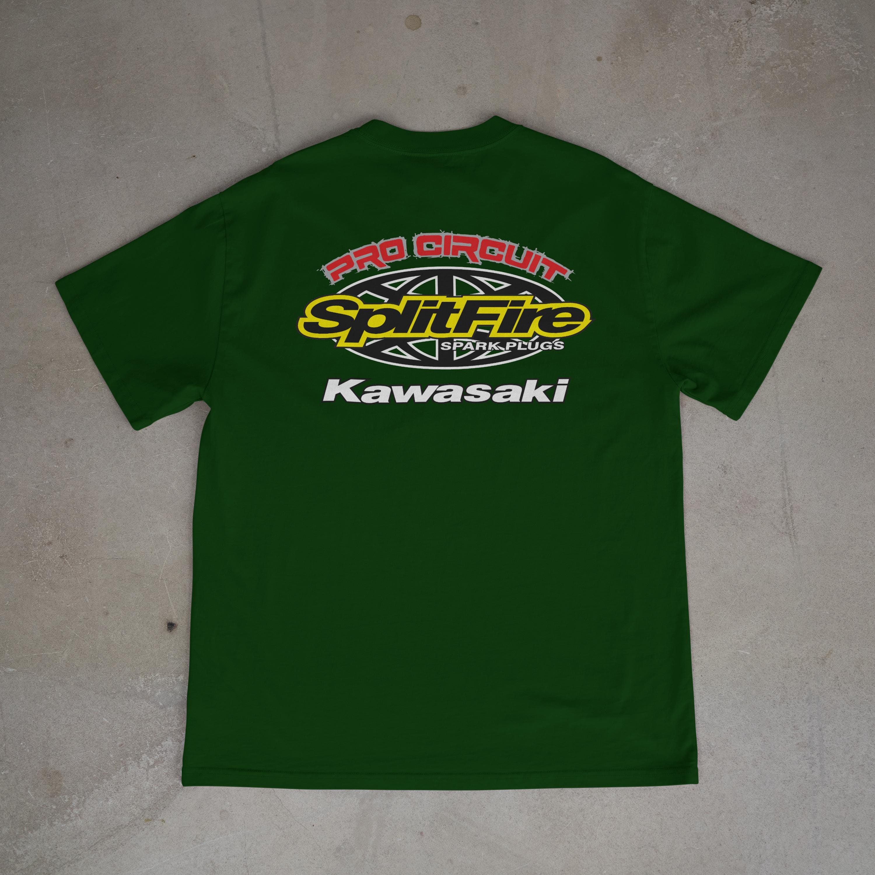 Retro Splitfire Pro Circuit Kawasaki Dark Green T-shirt Motocross