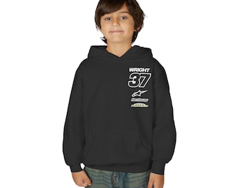 Customizable Moto Sponsor Youth Hoodie Dirt Bike Rider Graphic Hooded Jumper Personalized Motocross Logos and Number