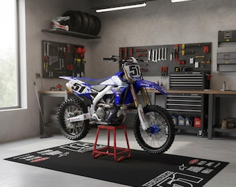 Customizable Motocross Rug, Non-Slip Garage Mat, Dirt Bike Decor 2 Sizes