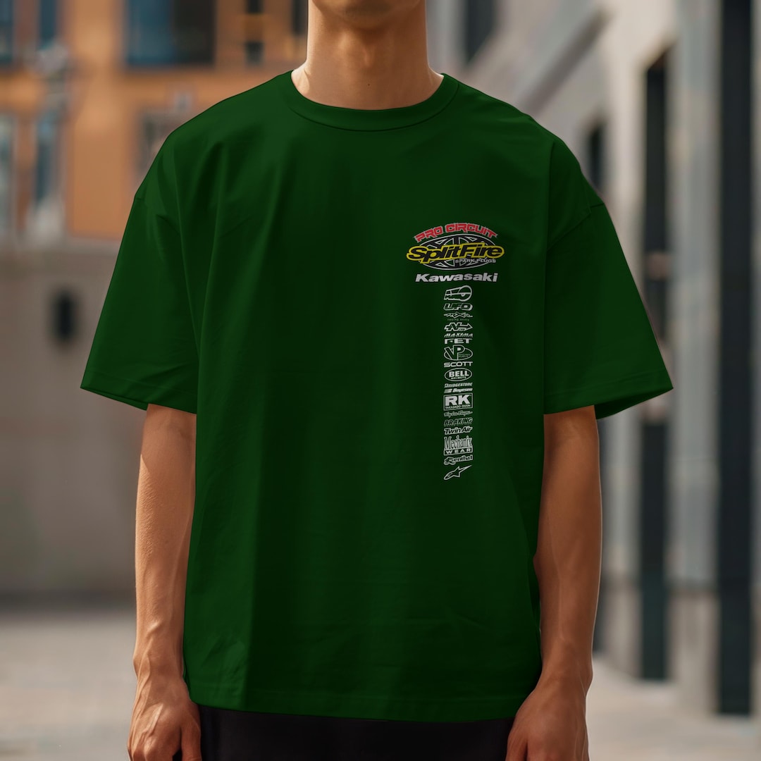 Retro Splitfire Pro Circuit Kawasaki Dark Green T-shirt Motocross