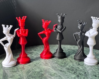 3D Printed Chess King & Queen Figurine Set – Elegant Home Decor