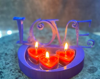 Love Tealight Candle Holder – Romantic Blue Accent Decor