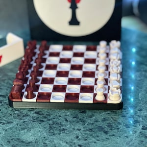 Travel Chess Set - Portable Compact Chess Games - Chess lover gift - Chess game with secure lid - Gift for Gamers - Chess Board - Game Night