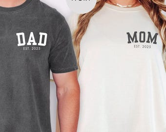 Custom Mom Dad Pocket Style Comfort Colors® T-shirt, Pregnancy Announcement Tee, Matching Parents Gift