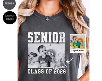 T-shirt med foto för senior 2026 | Personlig t-shirt för klass 2026 | Examenströja för stolt seniormamma | Examensårströja
