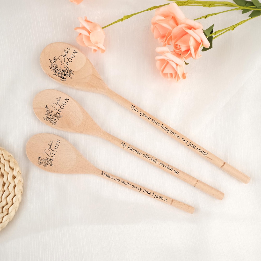 Spoon Text Custom Engraved Wooden Stirring Spoon, Custom Text, Personalized Wood ...