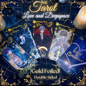 Cartas de tarô Love and Deepspace Sylus Zayne Rafayel Xavier Caleb Produtos Baralho de tarô com foto inspirada em anime Otome com folha dourada brilhante
