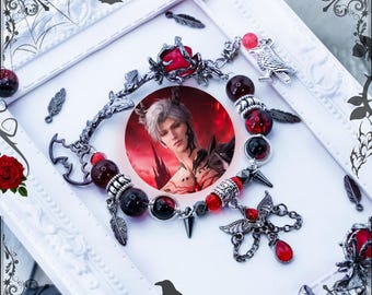 Sylus demonische liefde en deepspace gotische armband anime kralen bedel cluster armband grunge Victoriaanse kettinghanger kraai zwart Caleb