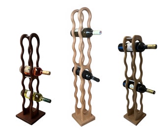 Wave Design massief houten wijnrek Handgemaakte wijnorganizer Eiken afwerking Cadeau voor wijnliefhebbers Wijnrek Wijnrek massief
