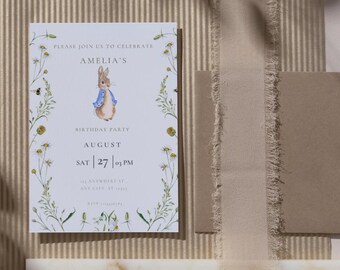 Modèle d'Invitation Pierre lapin, anniversaire, baby shower Invitation Pierre lapin modifiable, imprimable Pierre lapin, téléchargement immédiat
