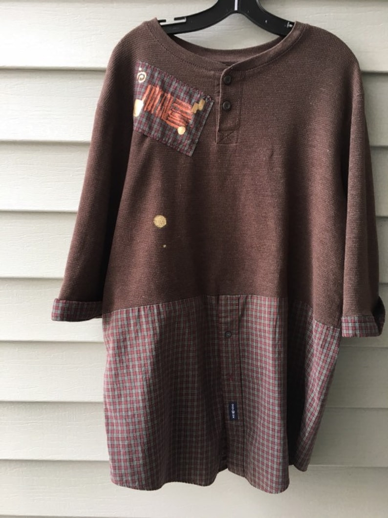On sale Plus size Upcycled womens tunic art boho handmade artsy funky tunic top by beachbirdssc thermal and cotton long sleeves