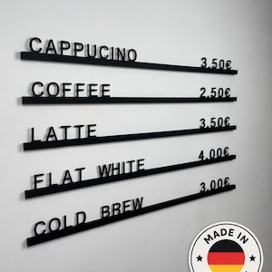 Tablica menu dla kawiarni i barów | Niestandardowe paski menu kawowego | Etykiety cenowe drukowane w 3D | Dekoracja | Wiele kolorów | Restauracja kawiarniana | Menu