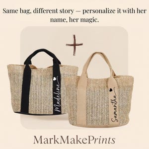 Bolsa de paja personalizada con inicial: regalo ecológico para mujer, bolsa de lona personalizada, bolsa con letras para damas de honor.
