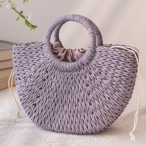 Boho Stroh Tasche Handmade Woven Sommer Strand Tote für Frauen Große Kapazität Rattan Geldbörse Boho Korb Handtasche Halbmond Tasche