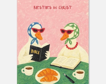 Funny Christian Duck Wall Art Print Bible Study Poster Faith Based Wall Decor Gift Friends Christian Whimsical Bible Reading Illustration