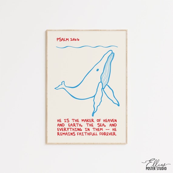 Christian Wall Art Psalm Bible verse print Gods creation Whale art illustration printable christian minimalistic art biblical motive trendy