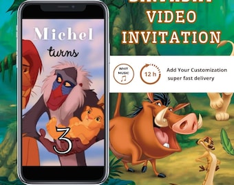 König der Löwen Geburtstagsvideo-Einladung, König der Löwen Einladung, König der Löwen animierte Einladung, Löwe animierte Video-Einladung, König digitale Einladung