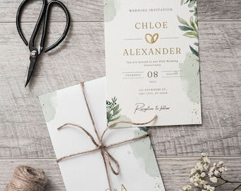 Elegante grüne Hochzeitseinladungsvorlage, florale grüne Hochzeitseinladung, Einladungsvorlage, Vintage-Einladungsvorlage herunterladen