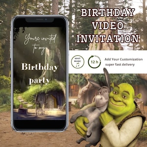 Shrek verjaardag video-uitnodiging, Shrek uitnodiging, Shrek geanimeerde uitnodiging, Shrek geanimeerde video-uitnodiging, Orc Shrek digitale uitnodiging
