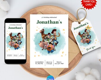 Toy Story Einladung, Woody digitale mobile Geburtstagseinladung, Toy Story Editierbare Einladung, Toy Story Partyzubehör, mobile Einladung