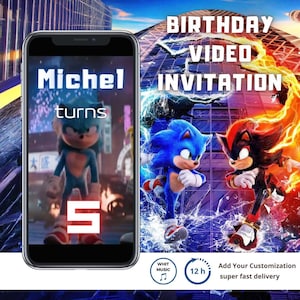 Sonic 3 Invitation,MP4 Video Birthday Invitation, The Hedgehog 3 Birthday Invitation,Template Sonic Editable Animated videoInvitation Sonic