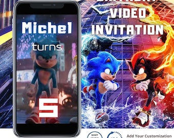 Sonic 3 Einladung, MP4 Video Geburtstagseinladung, The Hedgehog 3 Geburtstagseinladung, Vorlage Sonic Bearbeitbare animierte Videoeinladung Sonic
