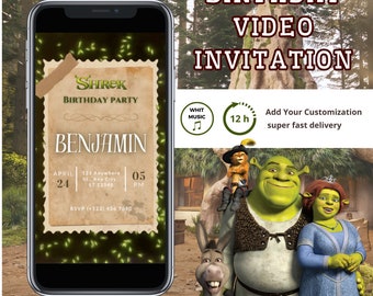 Shrek Fiona Geburtstagsvideo-Einladung, Shrek-Einladung, animierte Shrek-Einladung, animierte Shrek-Video-Einladung, Orc Shrek&Fiona Digital