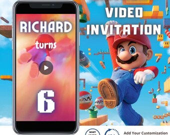 Super Mario Geburtstagseinladung, Super Mario Videoeinladung, Mario Bros Kinderparty Videoeinladung, Individuelle digitale Mario-Einladung
