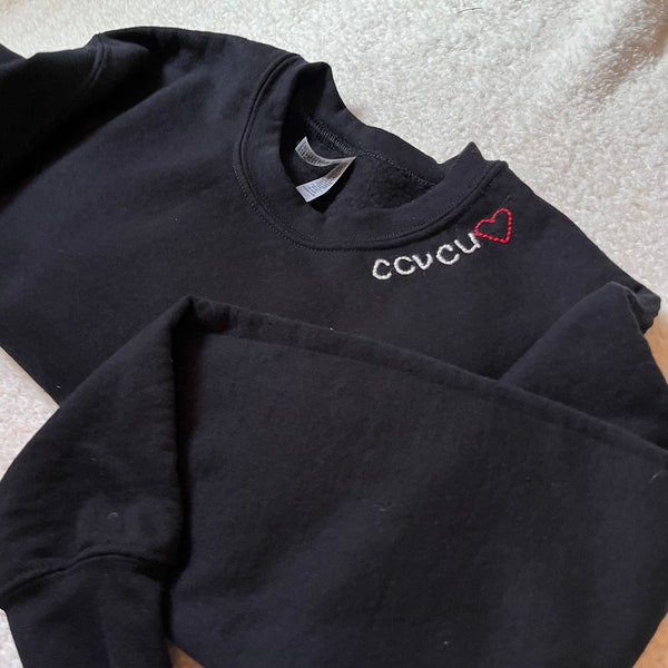 Adult neckline CCVCU sweatshirt hand embroidered crewneck sweatershirt for congenital cardiovascular care unit nurses - BLACK