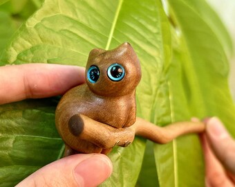 Horquilla de sándalo verde hecha a mano - horquilla de gato de madera - Gato espiritual en la horquilla del árbol - Regalo del Día de la Madre