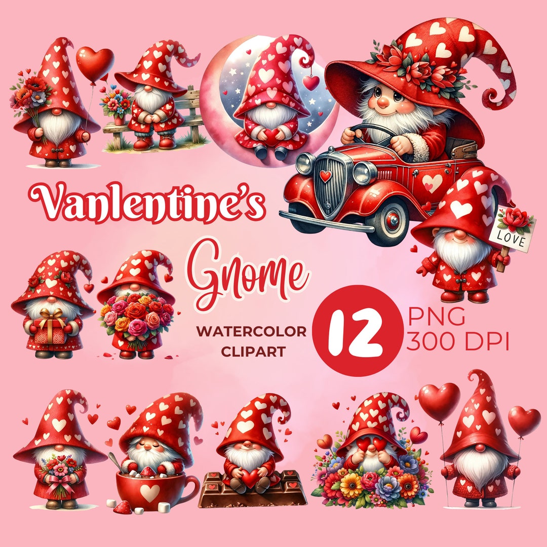 Valentine's Gnome Clipart Bundle - 12 PNG Files, Love Gnomes ...