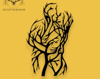 Modern Metal Wall Sculpture, Sensual Art, Couple Kissing, Metal Tree Branches Wall Decor, Wedding Anniversary Present, Sculpture Lovers