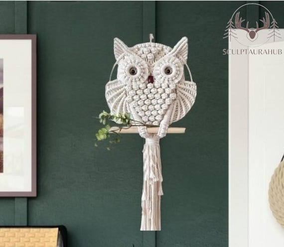 Arazzo Gufo Tessuto A Mano, Acchiappasogni Gufo Da Appendere Alla Parete, Decorazione Boho Fai Da Te, Motivo Gufo In Macramè, Regalo Per Amanti Dei Gufi, Gufo Bianco, Gufo In Macramè, Hibou