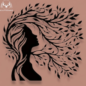 Black Metal Tree Woman Wall Sculpture, Minimalist, Modern Art, Elegant Home or Studio, Zen Interior Design, Abstract Portrait, Unique Design