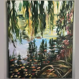 オリジナル油絵「秋の反射」 – 秋の反射風景 – キャンバスに描かれた印象派の絵画 – 46x55 cm