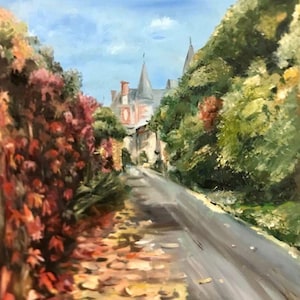 オリジナルの油絵「トゥアール、秋」 – 秋のフランスの村の風景 – 47x55 cm