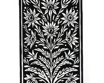 Floral ornament linocut, linoprint, block print, abstraction