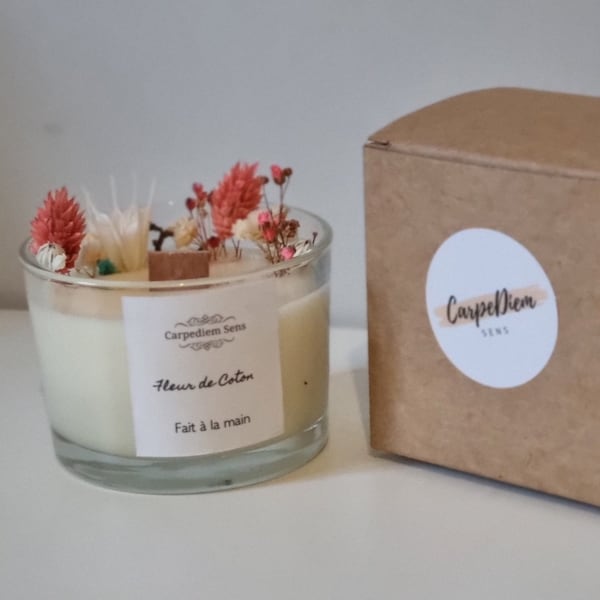 Bougie parfumée artisanale/ bougie à la cire de soja/ bougie fleurs séchées, bougie cadeau / fête des mères