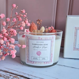 Handmade scented candle with dried flowers, Cotton Candy, Candy Candle, vegetable soy wax and Grasse fragrance, ideal for her